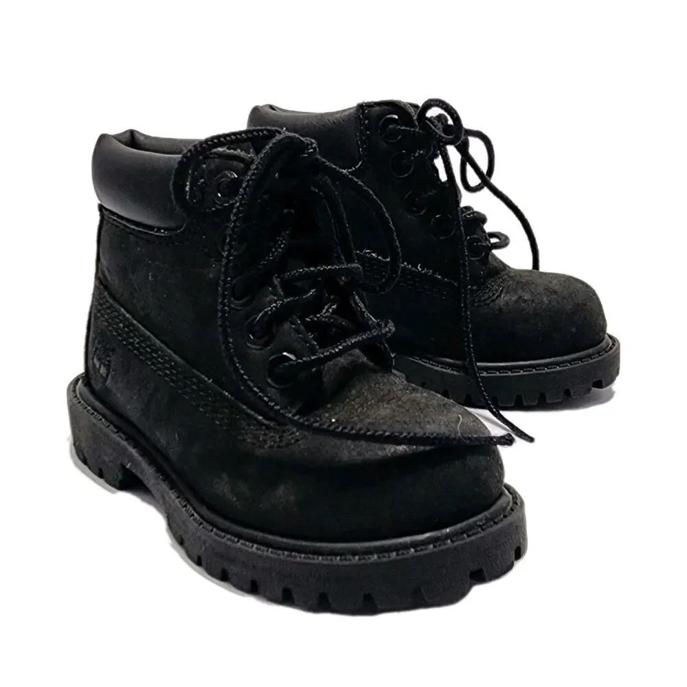 Timberland Toddler Kid Black Leather 7.5 Premium Lace-Up 6 Inch Waterproof Boots
